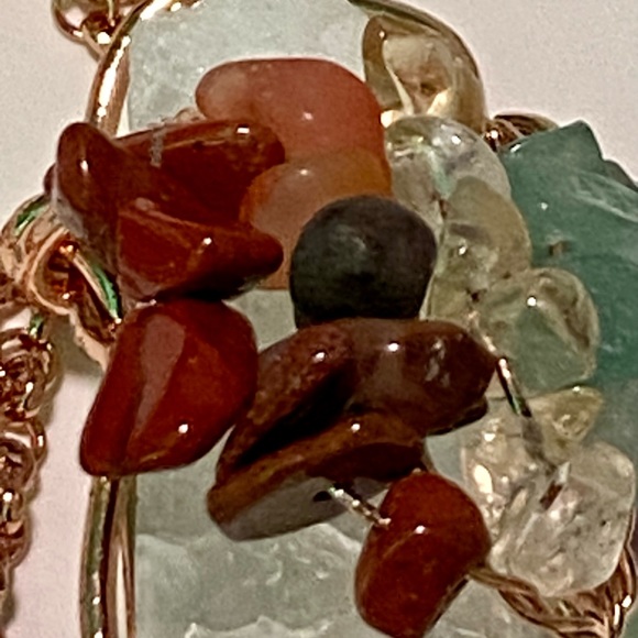 Clear Quartz point and natural stone chakra tree design pendant and chain - Picture 2 of 9